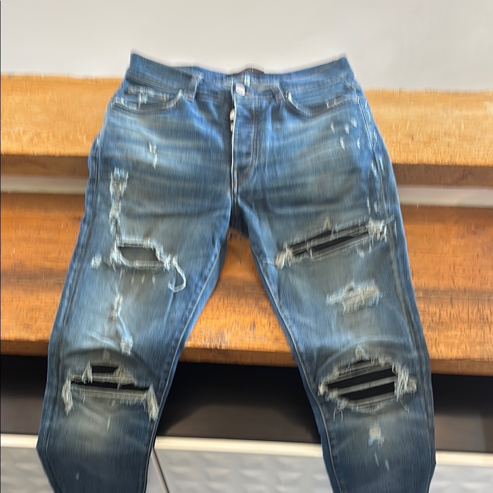 AMIRI Blue Skinny Distressed Jeans